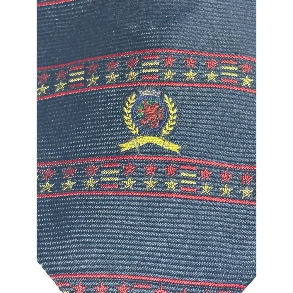 Vintage Tommy Hilfiger Silk Necktie Patriotic‎ Star Stripe Preppy 90s Navy Red